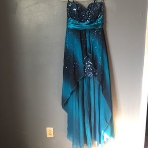 Strapless blue hoco dress
